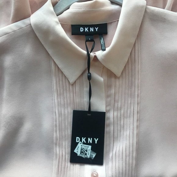 DKNY Button Up Long Sleeve Collared Top in Blush Pink - Size S (NWT) - Picture 4 of 6
